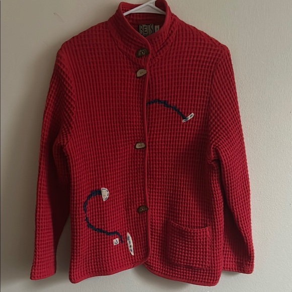 Bets by Canvasback Vintage Red Textured Jacket Blue Accents Unique Buttons ...M - Picture 4 of 9